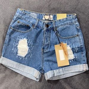 Boohoo Ripped High Waisted Denim Mom Shorts